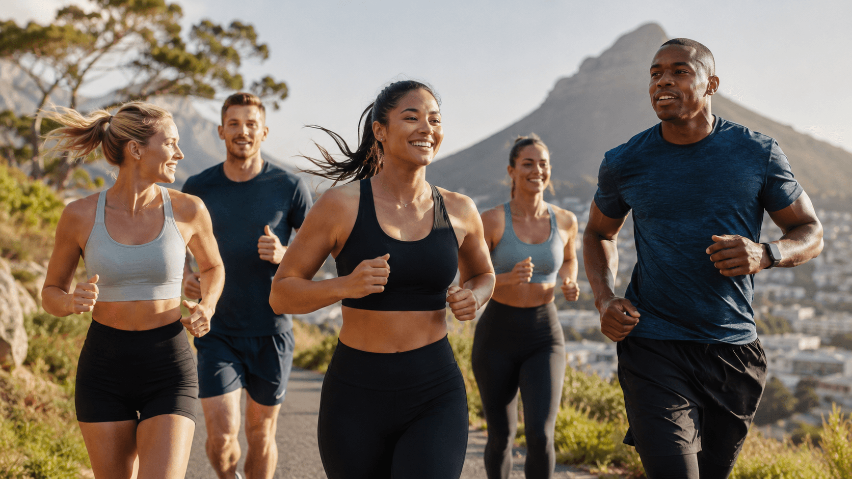 People running outside after spending less time on their phones